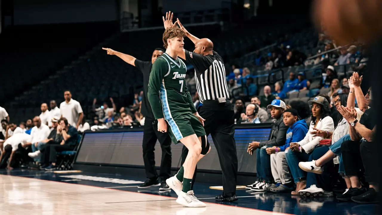 Rowan Brumbaugh celebrates against Memphis in the first round of the American Championship.