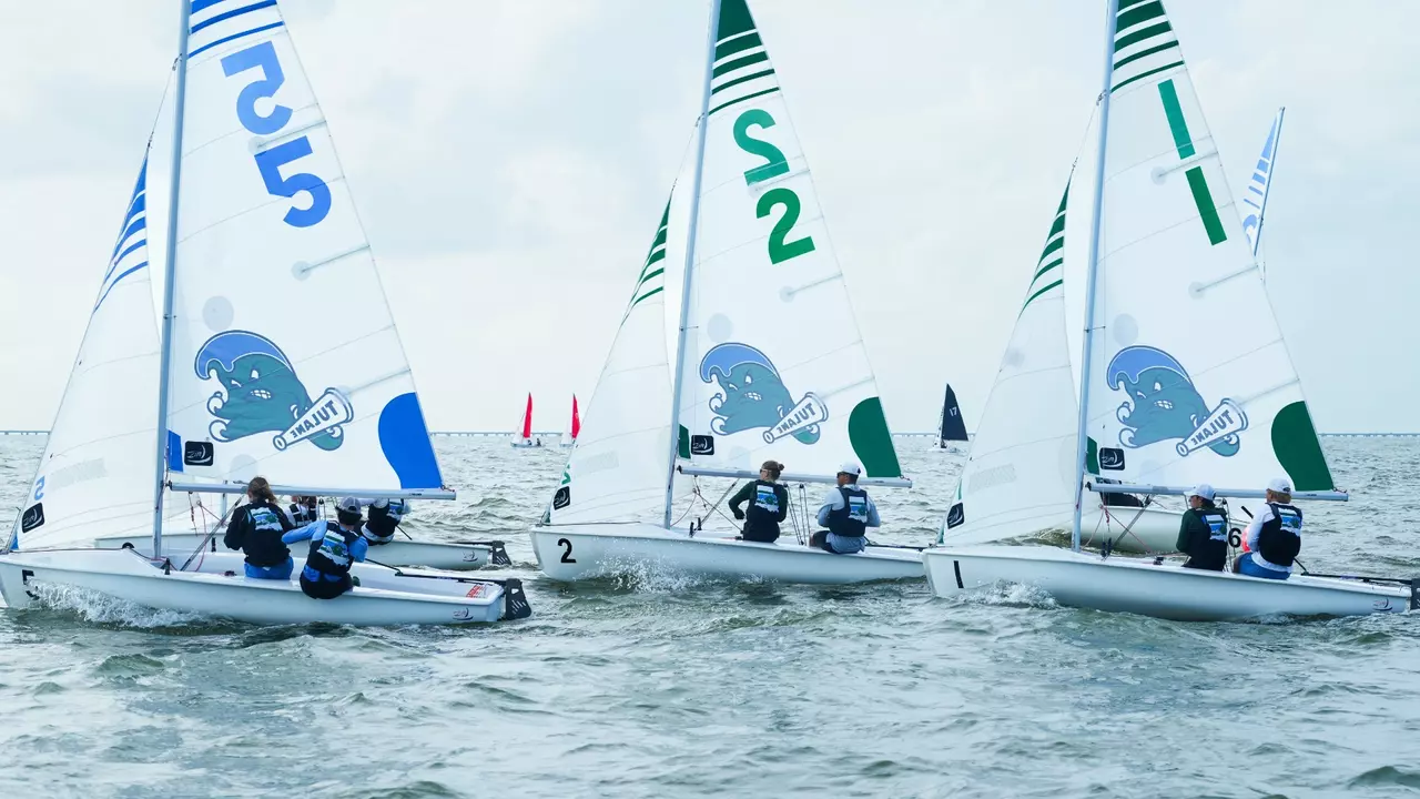 Tulane sailing competing on Lake Pontchartrain.