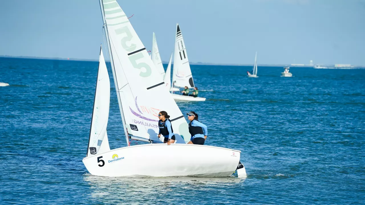 Gabriela Vassel and Caitlin Briggs sail for Tulane at the ICSA Women's Fleet Race Championships.