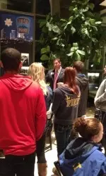 Student-athletes listen in to Tulsa Police Detective Aaron Tallman