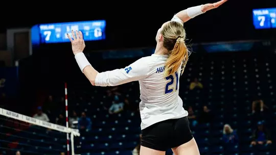 Olivia Vance attacks the ball against Florida Atlantic