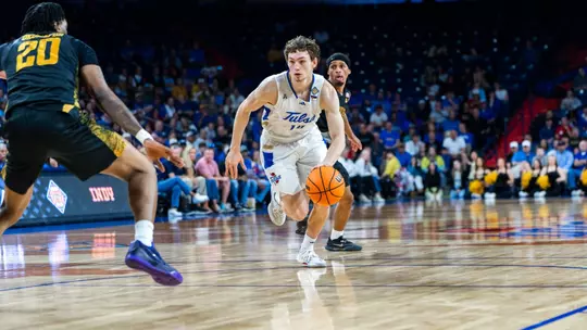 Miles Barnstable drives to the basket against Wichita State in the NIT quarterfinals