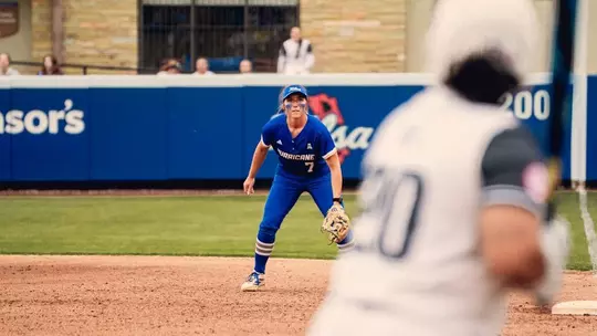 Claira Skaggs plays first base against Arkansas