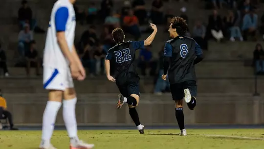 Shane Kaemerle celebrates a goal vs. UC Santa Barbara in a 2026 match