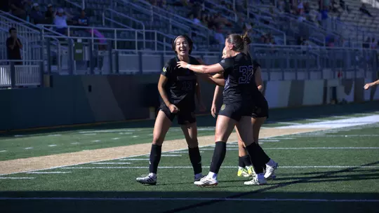 Mimi Yamamoto celebrates after a goal at Cal Poly in 2026
