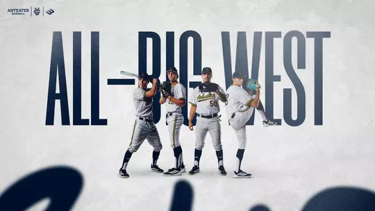 All-Big West honors featuing Efren Ortega, Ricky Ojeda, Trevor Hansen, and Frankie Carney posing
