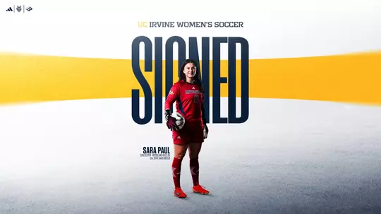 Sara Paul joins the women's soccer program in a graphic announcing that