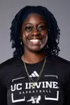 Zykera Rice in a black long sleeve shirt with UC Irvine basketball and an Anteater logo