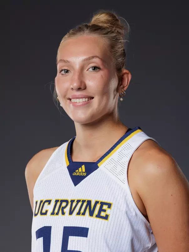 Head shot of Alleah Hanson in a white UC Irvine jersey.