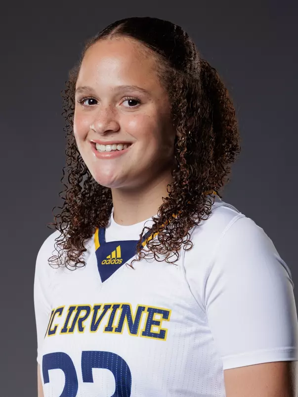 Head shot of Delaney White in a white UC Irvine jersey.
