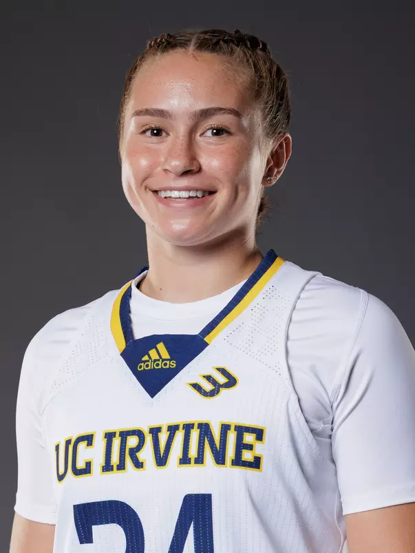 Head shot of Ellery Burke-Brown in a white UC Irvine jersey.