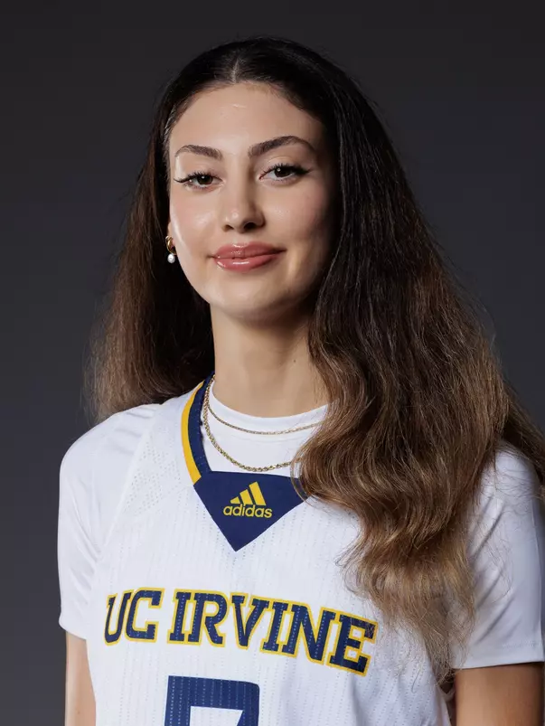 Head shot of Gracie Gallegos in a white UC Irvine jersey.