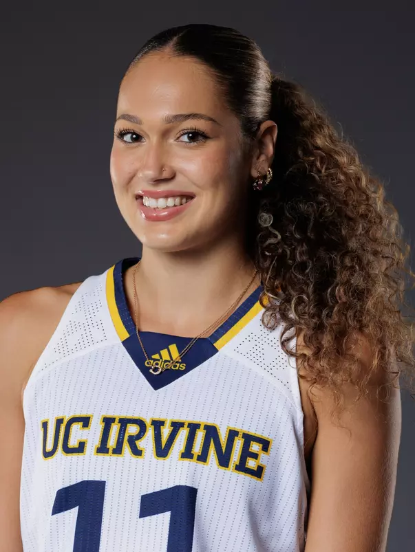 Head shot of Haley Hernandez in a white UC Irvine jersey.