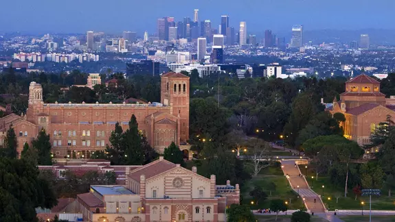 UCLA at dusk, Los Angeles skyline