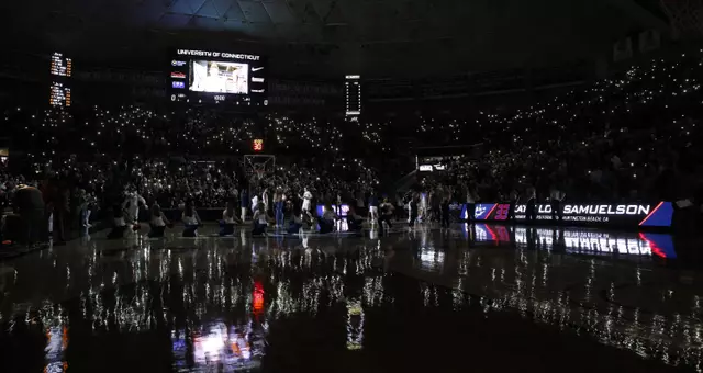 Connecticut Huskies forward Katie Lou Samuelson (33) is introduced before the start of the game against the Tulane Green Wave at Harry A. Gampel Pavilion. David Butler II-USA TODAY Sport