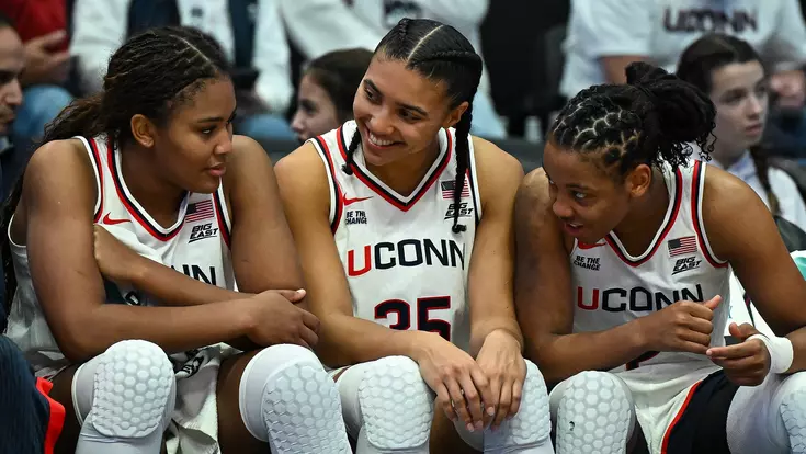 HARTFORD, Conn - October 26 - Kk Arnold #2 of the UConn Huskies, Ashlynn Shade #12 of the UConn Huskies against the Southern Connecticut State University Owls at PeoplesBank Arena in Hartford, CT. Photo by Simon Asher