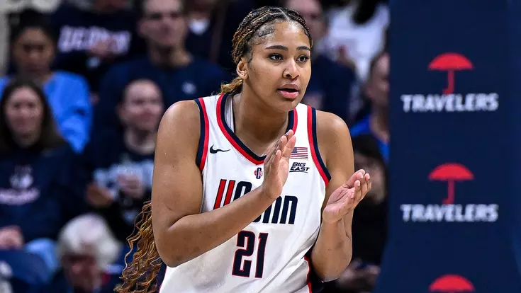 STORRS, CONNECTICUT - February 22 - Sarah Strong #21 of the UConn Huskies in the game against the Providence Friars at Harry A. Gampel Pavilion on February 22 in Storrs, Connecticut. Photo by Simon Asher