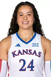 middle blocker Aisha Aiono #24 of the Kansas Jayhawks
