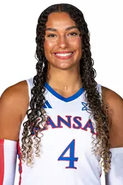 outside hitter Rhian Swanson #4 of the Kansas Jayhawks