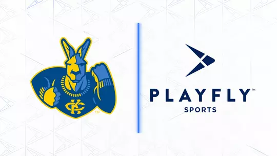 A graphic featuring a lockup of the Kansas City Athletics and Playfly logos