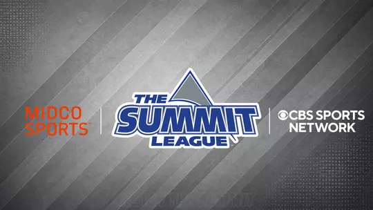 A lockup featuring logos from The Summit League, Midco Sports and CBS Sports