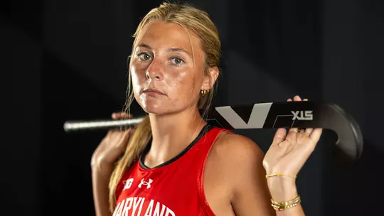 Maci Bradford poses on Maryland field hockey content day
