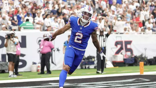 DJ Moore celebrates a touchdown for the Bills