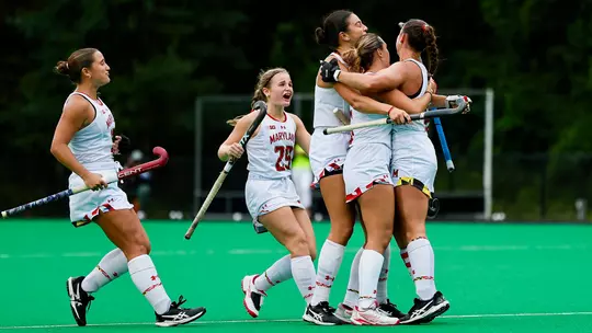 Maryland celebrates a goal against Princeton