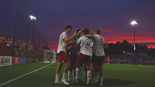 Maryland men's soccer celebrates a goal at Ludwig Field