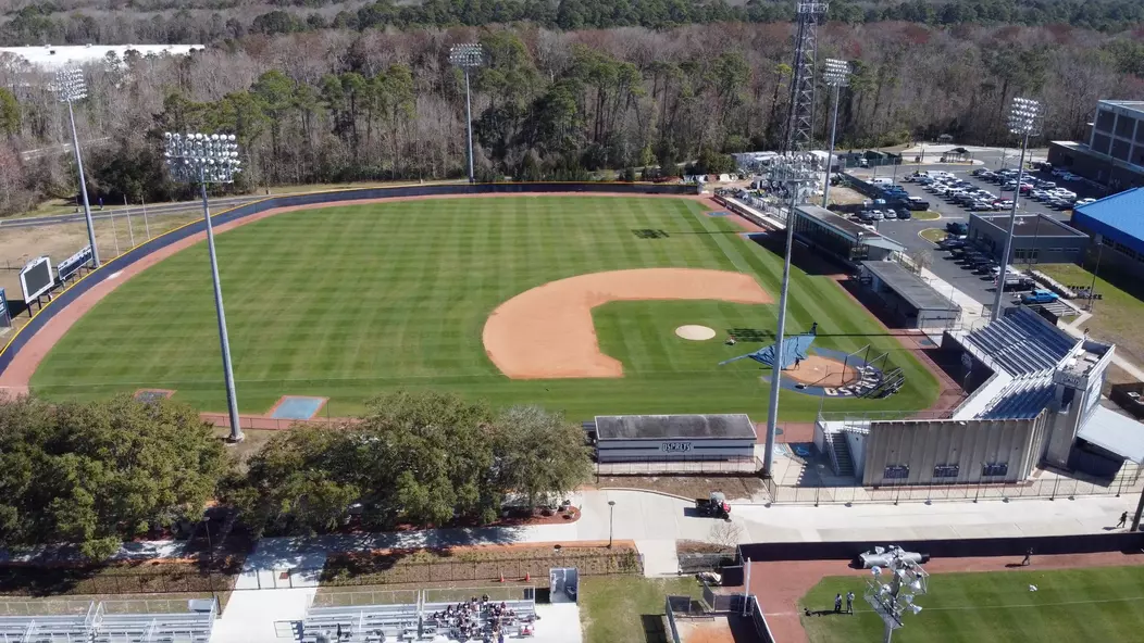 Aerial shot of Harmon Stadium