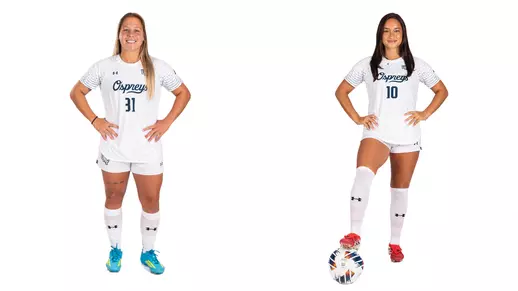 White Backdrop Photo of Paige McSwigan and Allie Fekany ahead of the 2026 season