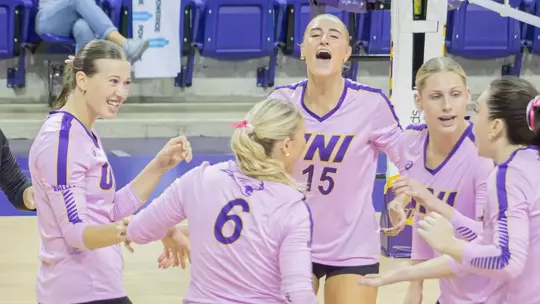 UNI volleyball wins record breaking 70th straight MVC contest in sweep of Bradley Image