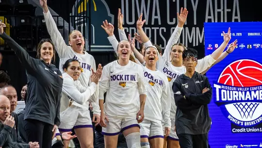 WBB Team Celebration On Bench (2026 MVC Tournament)
