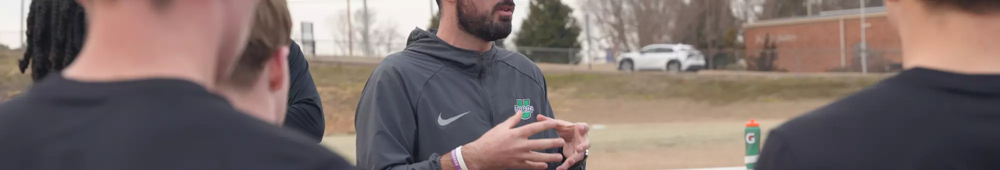 Michael Antoniewicz talking to his team after spring practice (2/10/26)