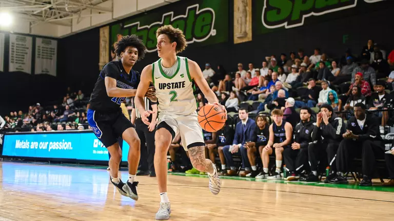 Isaiah Skinner dribbling against PC (2/21/26)