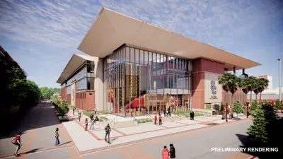 The exterior of USC Football's Bloom Football Performance Center.