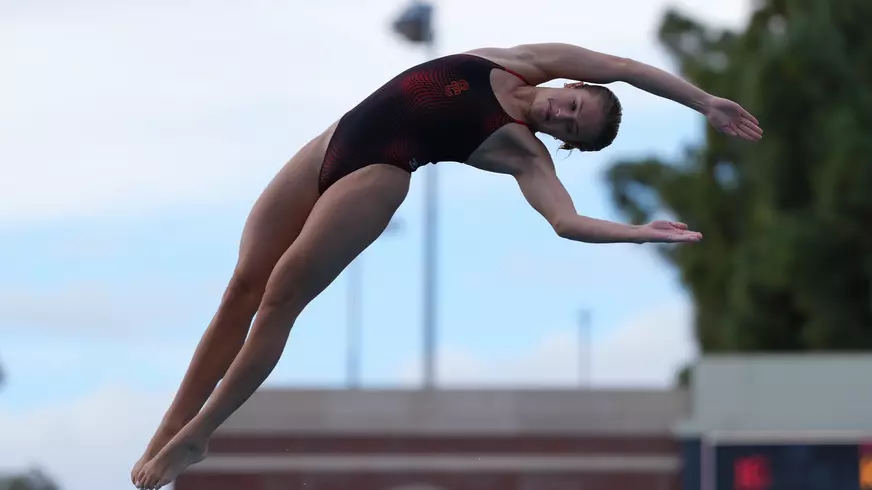Kate Miller dives sideways off the top of ten meter