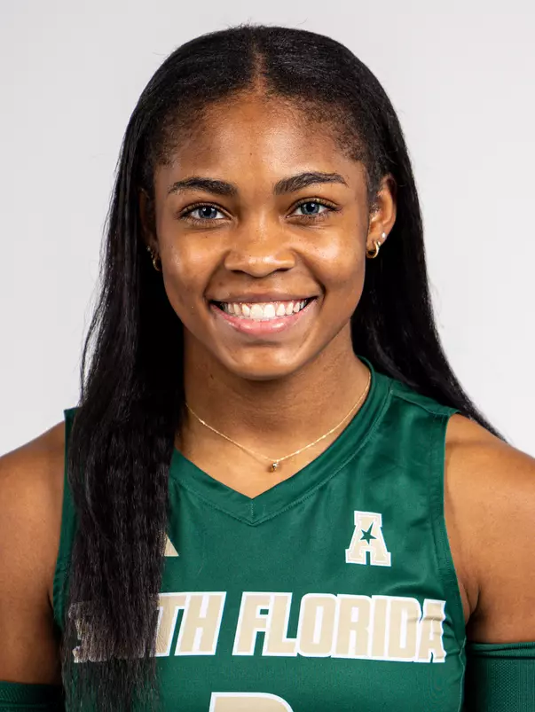 Miya Thomas headshot taken during 2024 South Florida Volleyball media day on July 22, 2024.
(Stephen Galvin / University of South Florida Athletics)