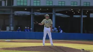 Dominic Pontbriant on the mound at FGCU