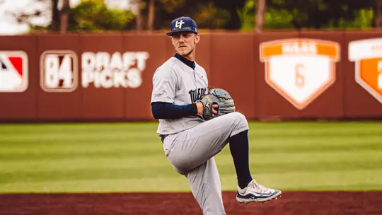 Deron Swanson throwing a pitch against Bowling Green