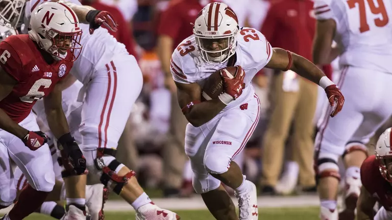 Wisconsin Badgers Jonathan Taylor during an NCAA College Football Big Ten Conference game against the Nebraska Cornhuskers Saturday, October 7, 2017, in Lincoln, Neb. The Badgers won 38-17. (Photo by David Stluka)