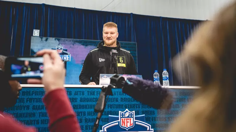 Tyler Biadasz talking to media at 2020 NFL Scouting Combine