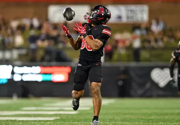 WKU Football wide receiver Jonathan Stafford Jr. catches a touchdown pass against Missouri State on Thursday, Oct. 8, at Houchens-Smith Stadium.