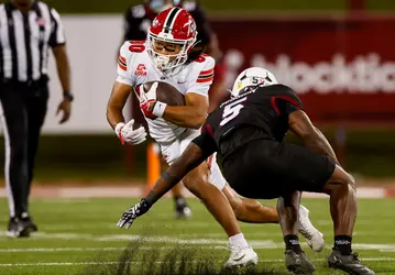 WKU true freshman wide receiver Jonathan Stafford Jr. cuts past a defender during the Thursday, Oct. 1, 2026, game against New Mexico State at Aggie Memorial Stadium in Las Cruces, New Mexico.