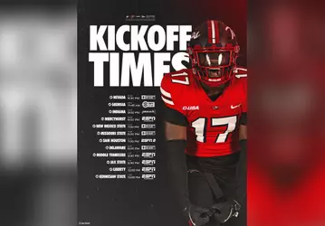 WKU Football kickoff times and TV networks for the 2026 season were announced on Thursday. Visit WKUSports.com/football for more information.