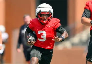WKU Football running back Ajay Allen (3) participates in a drill during a 2026 fall camp practice.
