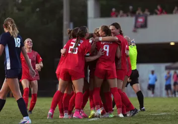 Soccer goal celebration against Murray State