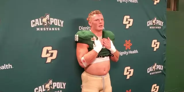 Poster image for Cal Poly Football Linebacker Kenny Olson Postgame Press Conference - UC Davis (Oct. 4, 2025)