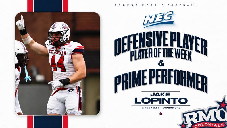 Robert Morris football: Lopinto Earns NEC Defensive Player of the Week Honors