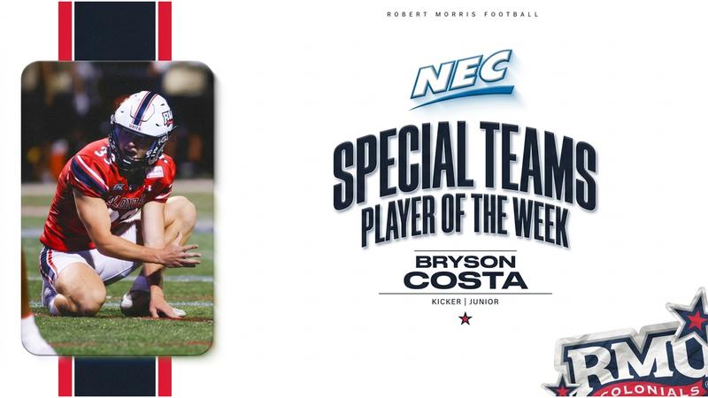 Robert Morris football: Costa Named NEC Special Teams Player of the Week